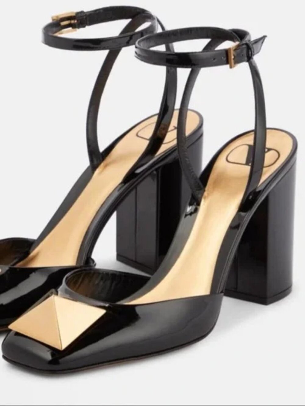 Valentino Garavani One Stud 90 Patent-Leather Pumps Square Toe Slingback Ankle